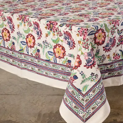 Ten Thousand Villages Zaina Floral Blockprint Tablecloth In Multi