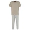 Ten West Apparel Men's Henley Short Sleeve And Plaid Pajama Pant Set In Beige