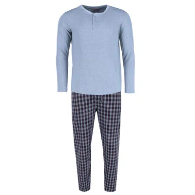 Ten West Apparel Men's Long Sleeve Henley With Flannel Pant Lounge Set In Black