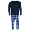 Ten West Apparel Men's Long Sleeve Henley With Flannel Pant Lounge Set In Blue