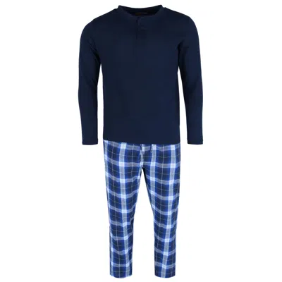 Ten West Apparel Men's Long Sleeve Henley With Flannel Pant Lounge Set In Blue