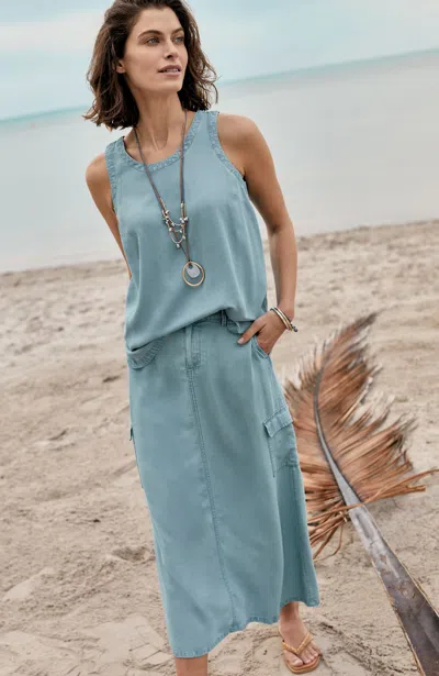 Tencel Petite Indigo  Lyocell Cargo Maxi Skirt In Harborside Wash