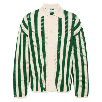 Tender Person Open-knit Striped Cardigan In Neutrals/green
