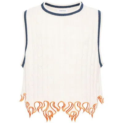 Tender Person Contrast Cable-knit Vest In White/blue