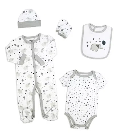 Tendertyme Baby Boy And Baby Girl Elephants And Balloons 5 Piece Layette Set In Gray