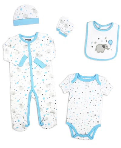 Tendertyme Baby Boy Elephants And Balloons 5 Piece Layette Set In Baby Blue