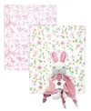 Tendertyme Baby Boys And Baby Girls 3 Piece Fleece Blanket And Taggy Toy Gift Assortment In Pink