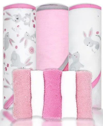 Tendertyme Baby Boys And Baby Girls 8 Piece Hooded Bath Towel And Wash Cloth Set In Pink