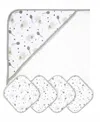 Tendertyme Baby Boys And Baby Girls Elephant And Balloons Hooded Bath Towel With 4 Matching Wash Cloths In Gray