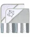 Tendertyme Baby Boys And Baby Girls Stars 2 Pack Hooded Bath Towels With 10 Matching Wash Cloths In Light Gray