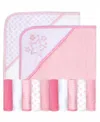 Tendertyme Baby Boys And Baby Girls Stars 2 Pack Hooded Bath Towels With 10 Matching Wash Cloths In Light Pink