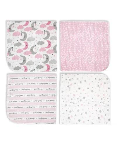 Tendertyme Baby Boys Or Baby Girls Sweet Dreams Receiving Blankets, Pack Of 4 In Pink