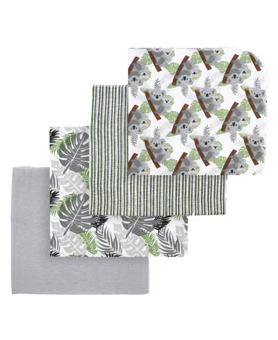 Tendertyme Baby Boys Or Baby Girls Tropical Islands Receiving Blankets, Pack Of 4 In Green And Gray