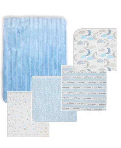 Tendertyme Baby Boys Sweet Dreams Baby Blankets, 5 Piece Gift Set In Blue