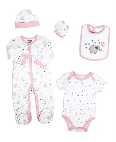Tendertyme Baby Girl Elephants And Balloons 5 Piece Layette Set In Pink