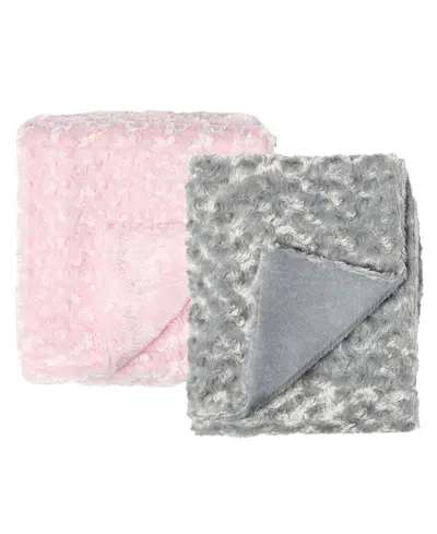 Tendertyme Baby Girls Curly Plush Baby Blankets, Pack Of 2 In Pink And Gray