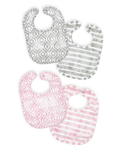Tendertyme Baby Girls Muslin Bibs, Pack Of 4 In Pink And Gray