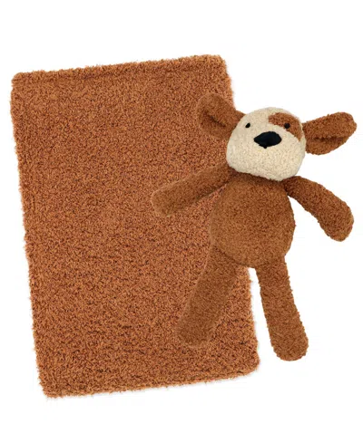 Tendertyme Kids' Chenille Blanket And Plush Puppy, 2-piece Set In Brown