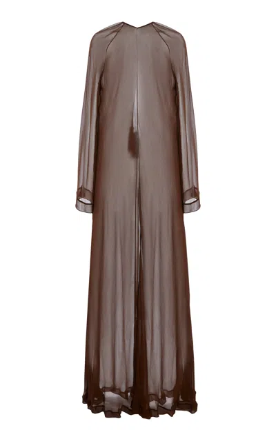Tenere Idris Crinkled Silk Chiffon Maxi Dress In Brown