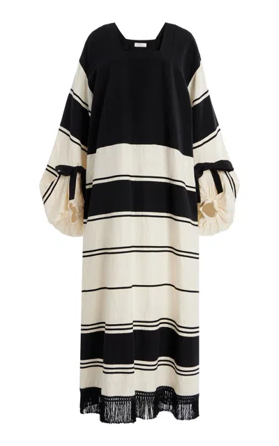 Tenere Meitha Striped Linen Maxi Dress In Black,white