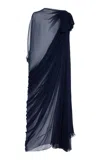 Tenere Petra Draped Silk Chiffon Gown In Navy