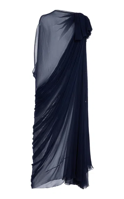 Tenere Petra Draped Silk Chiffon Gown In Navy