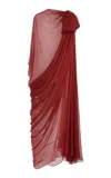Tenere Petra Draped Silk Chiffon Gown In Red