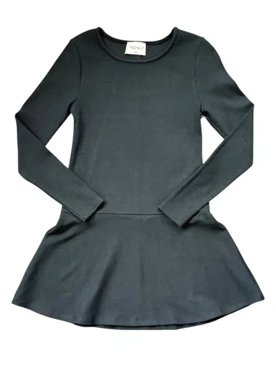 Tenly Kids' Girl's Rayon Rib Long Sleeve Tank Dress In Black In Gray