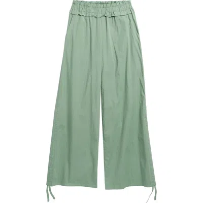 Tenly Kids' Cotton Poplin Wide Leg Pants In Green