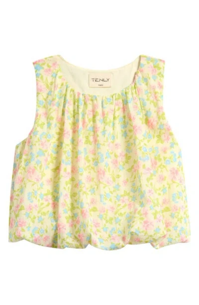 Tenly Kids' Floral Gauze Bubble Hem Top In Yellow