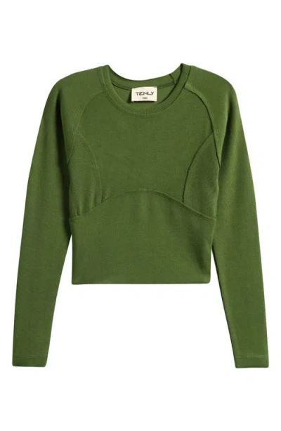 Tenly Kids' Long Sleeve Ribbed Seamed Tee In Green