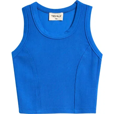 Tenly Kids' Raw Edge Rib Racerback Tank In Blue