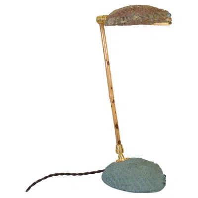 Pre-owned Tennant New York Articulated Bamboo Table Lamp With Plaster Abalone Base And Abalone Shell Shade In Transparent