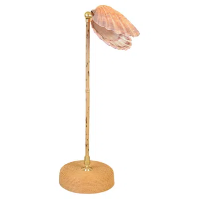 Pre-owned Tennant New York Bamboo Table Lamp With Scallop Shell Shade And Coiled Seagrass Base In Sand
