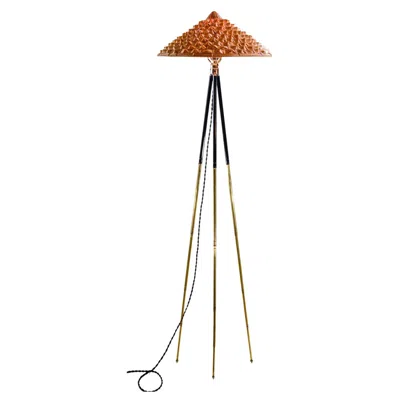 Pre-owned Tennant New York 'horst' Tripod Lamp In 2-tone Brass With Woven Shade By  In Sand