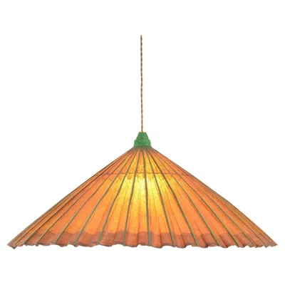 Pre-owned Tennant New York Indoor/outdoor Hanging Pendant Light Made From Vintage 1950s Japanese Parasol In Orange