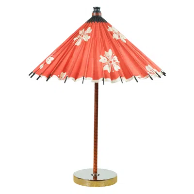 Pre-owned Tennant New York Matching Pair Of Aloha Modern Leather Lamps With Vintage Japanese Parasol Shades In Orange
