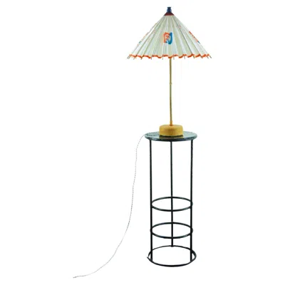 Pre-owned Tennant New York New York 'world's Fair' Bamboo Lamp With Parasol Shade By Christopher Tennant In Sand