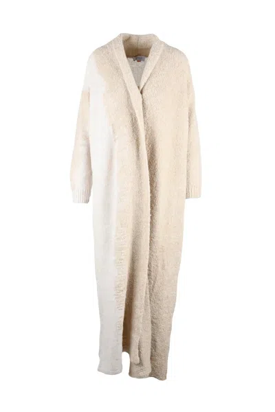 Tenne' Maxi Cardigan Merino Wool Alpaca - White In Multi