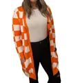 Tennessee & Co. Check Me Out Cardigan In Orange & White Checkered In Multi