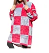 Tennessee & Co. Fan Fleece Blanket Sweatshirt In Burgundy And Grey Checkered In Multi