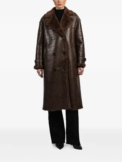 Tensione In Faux-leather Coat In Brown