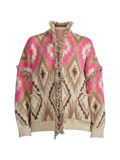 Tensione In Geometric-pattern Fringed Cardigan In Multi