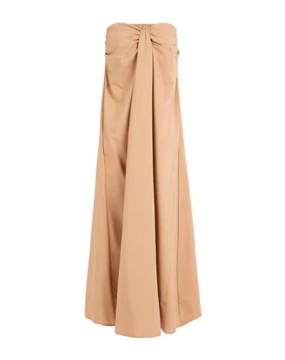 Tensione In Woman Maxi Dress Sand Size M Cotton In Brown