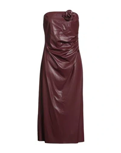 Tensione In Woman Midi Dress Burgundy Size M Polyester, Polyurethane In Brown