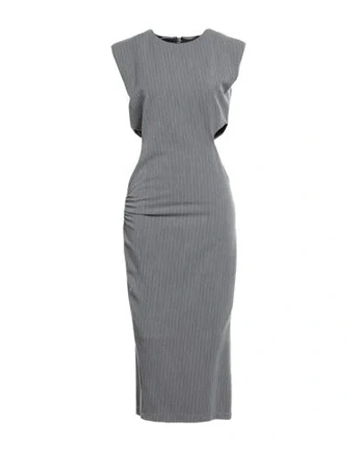 Tensione In Woman Midi Dress Grey Size M Polyester, Viscose, Elastane In Blue