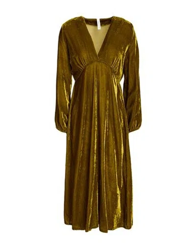Tensione In Woman Midi Dress Military Green Size M Viscose, Polyamide In Gold