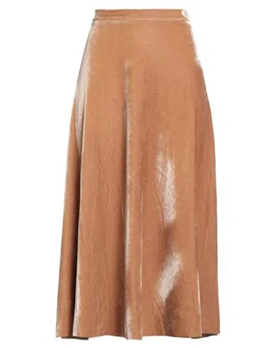 Tensione In Woman Midi Skirt Camel Size M Polyester, Elastane In Brown