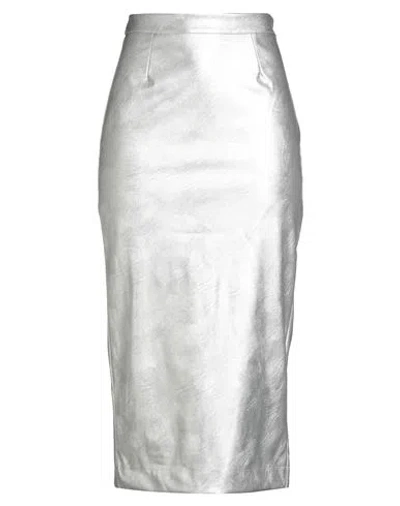 Tensione In Woman Midi Skirt Silver Size S Polyester, Polyurethane In Metallic