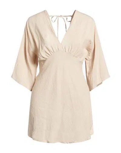Tensione In Woman Mini Dress Beige Size M Viscose, Linen In Neutral